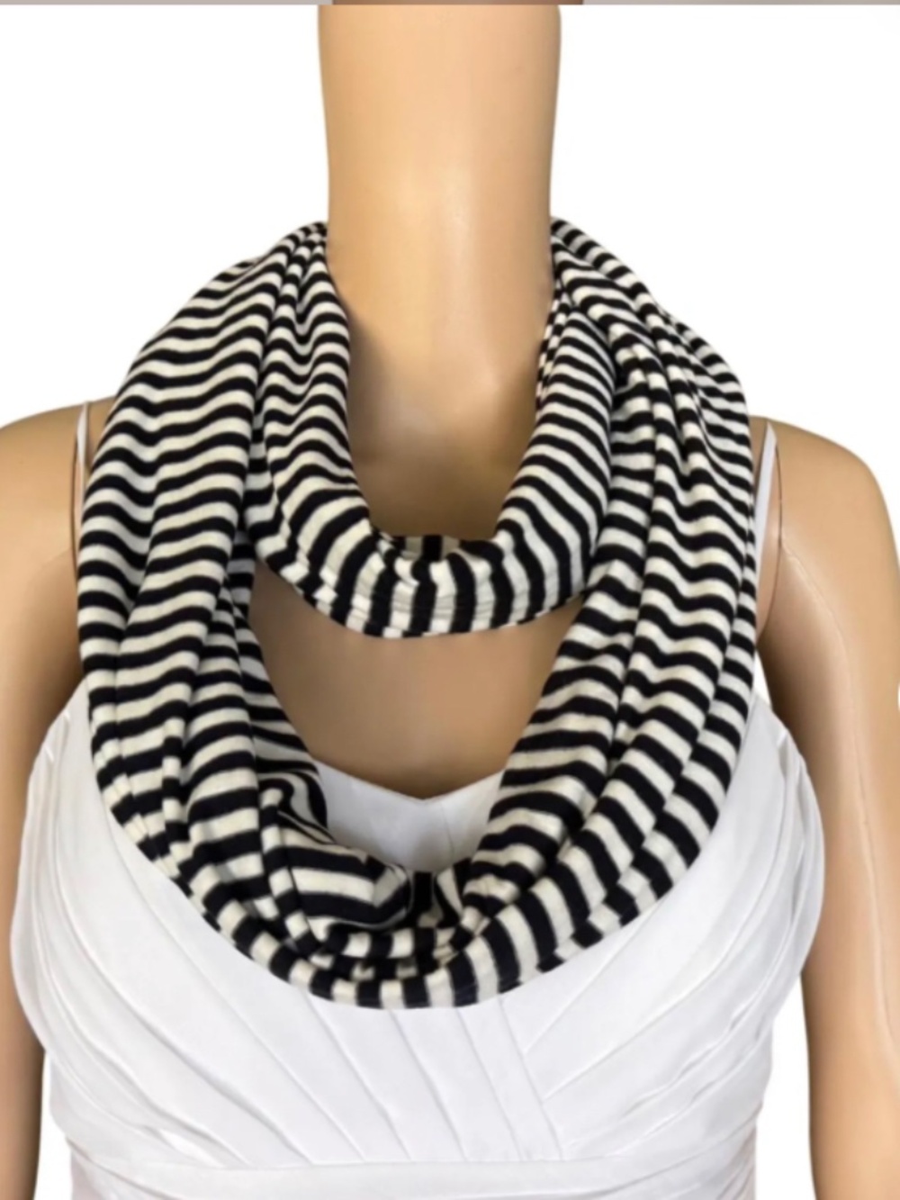Black White Striped Lightweight Scarf French Chic Parisian Minimalist 68"